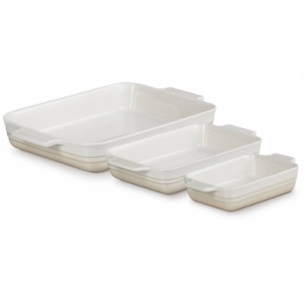Le Creuset Set of 3 Rectangular Dishes Meringue BNIB